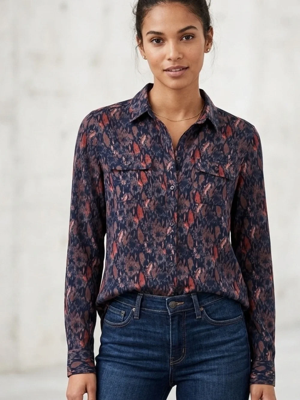 American Eagle Button Down Print Blouse. Size XS - Picture 1 of 7